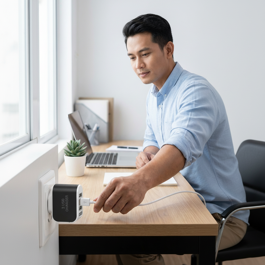 Adaptor Travel Kepala Charger USB 3 Port USB A 5V 3.1A - EKA Gambar produk Adaptor Travel Kepala Charger USB 3 Port USB A 5V 3.1A - EKA