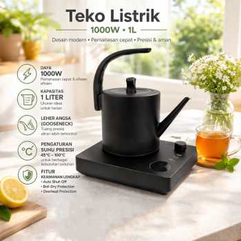 HUIRAN Teko Listrik Pemanas Air 7 Suhu Water Heater Kettle 1000W 1L - HR-562 - Black
