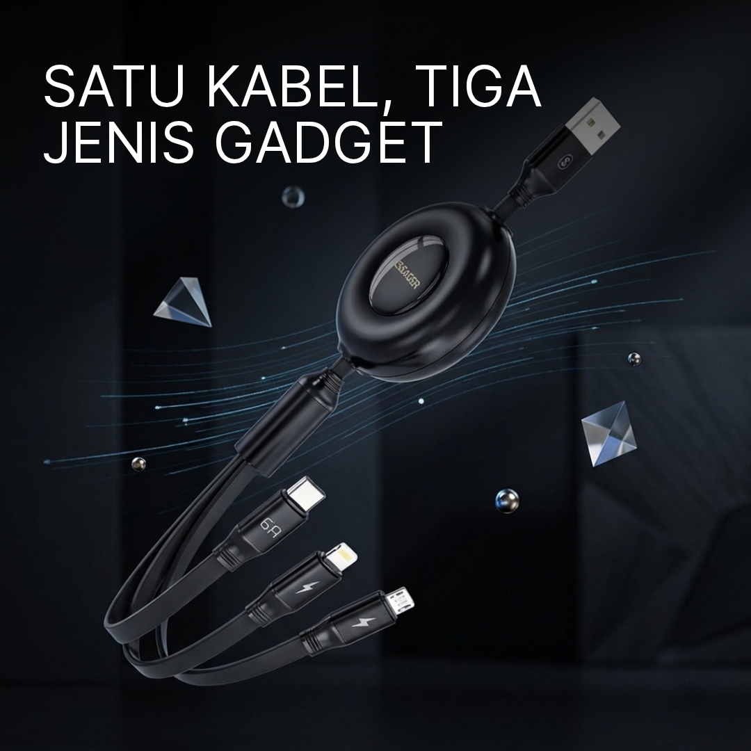 Gambar produk ESSAGER Kabel Data 3in1 Fast Charging Type C Micro Lighting 6A 66W 1M - EXC3T6-YY01-P