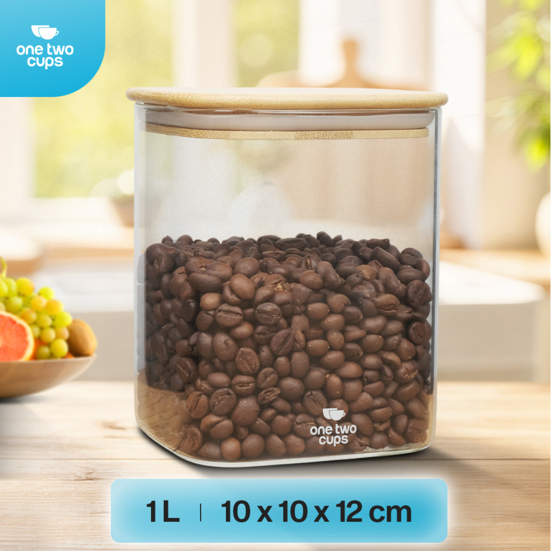 One Two Cups Toples Kaca Penyimpanan Makanan Kedap Udara Storage Jar 1L-10x10x12cm - HC1019 Gambar produk One Two Cups Toples Kaca Penyimpanan Makanan Kedap Udara Storage Jar 1L-10x10x12cm - HC1019