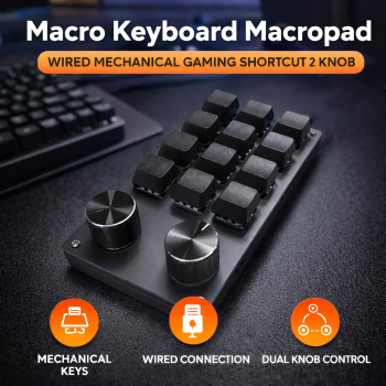VODOOL Macro Keyboard Macropad Wired Mechanical Gaming Shortcut 2 Knob - VD12