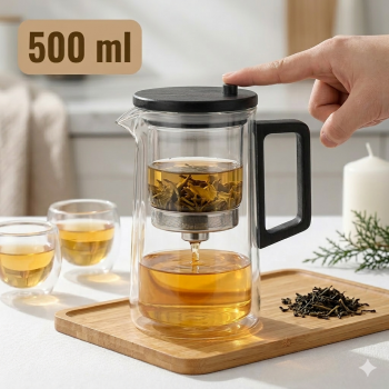 POETEA Teko Teh Kaca Saringan Tahan Panas One Click Filter Teapot - PT-75