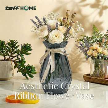 TaffHOME Vas Bunga Kaca Estetik Crystal Ribbon Flower Vase - P-02