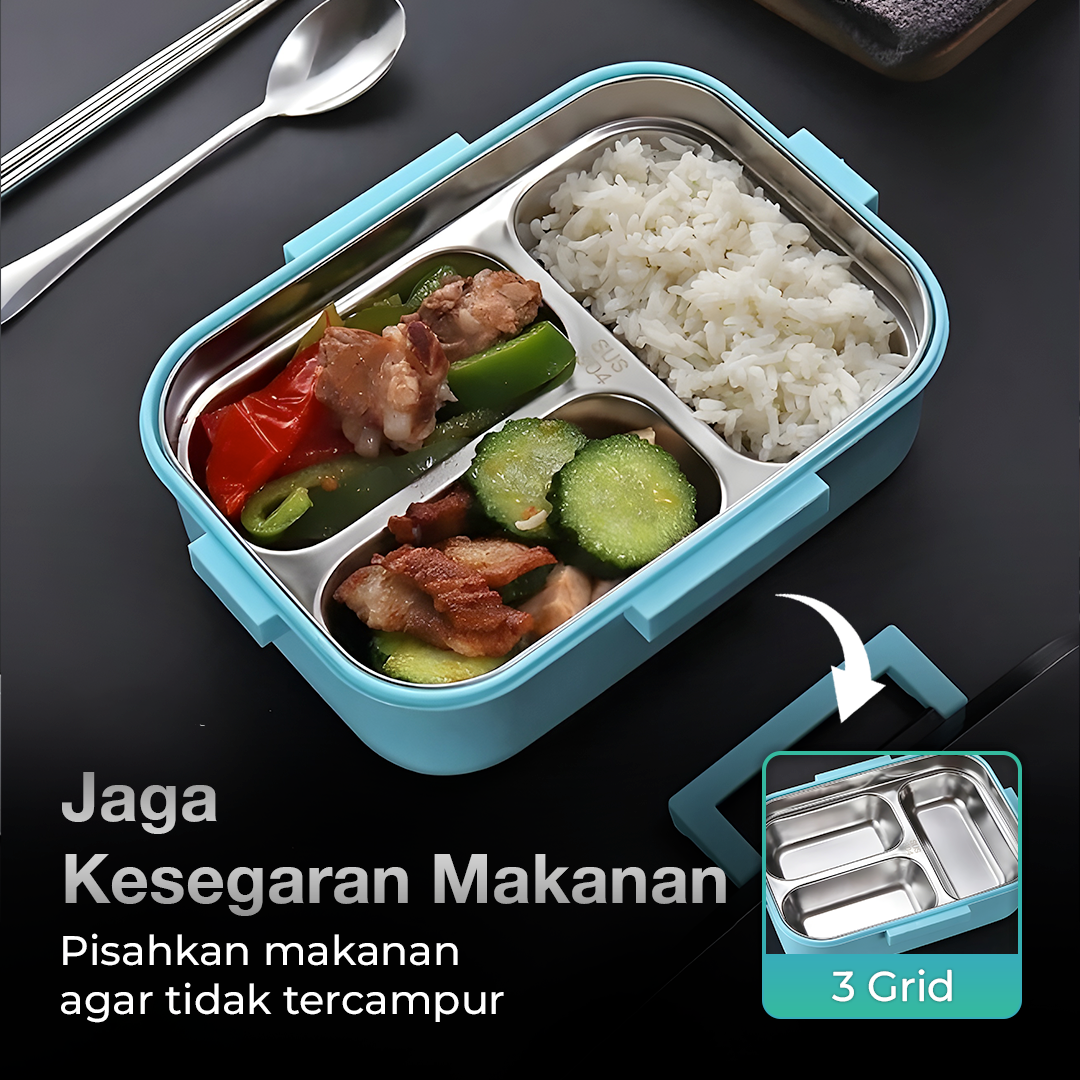 UPORS Kotak Makan Anti Tumpah Stainless Steel Lunch Box 3 Grid 1.3L - UP3 Gambar produk UPORS Kotak Makan Anti Tumpah Stainless Steel Lunch Box 3 Grid 1.3L - UP3