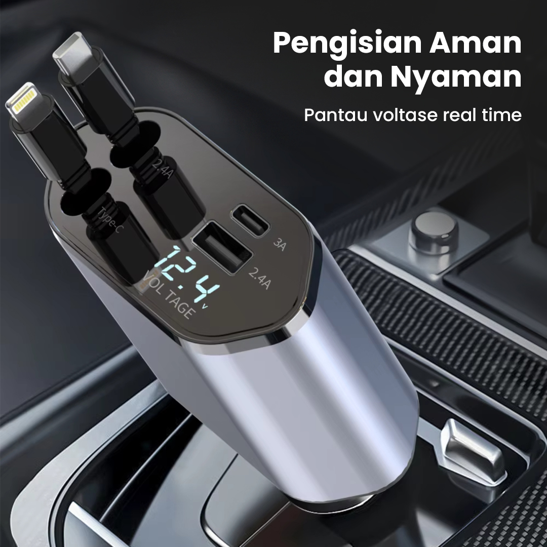 Gambar produk KEBETEME Car Charger Mobil Kabel USB Type C Lightning Port 24V 120W - KT2