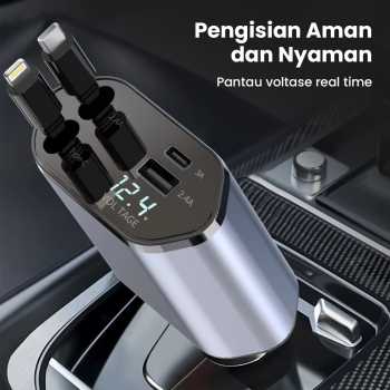 Gambar produk KEBETEME Car Charger Mobil Kabel USB Type C Lightning Port 24V 120W - KT2