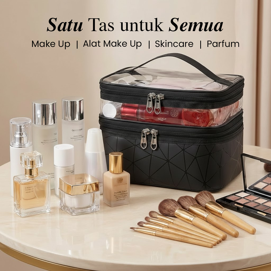QEHIIE Tas Kosmetik Make Up Travel Wanita Vinyl - Q686 Gambar produk QEHIIE Tas Kosmetik Make Up Travel Wanita Vinyl - Q686
