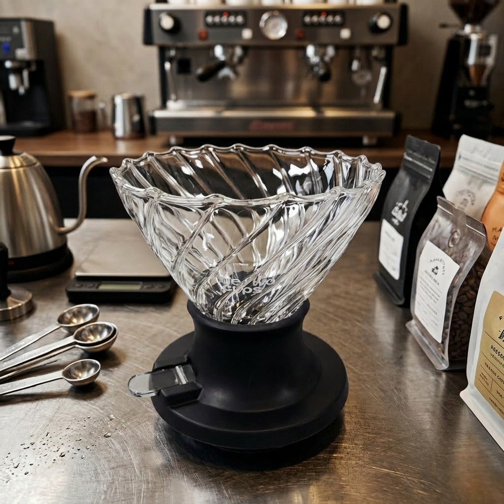 One Two Cups V60 Coffee Dripper Alat Seduh Kopi Manual Kaca 1-4 Cup Twirl - VD-40R Gambar produk One Two Cups V60 Coffee Dripper Alat Seduh Kopi Manual Kaca 1-4 Cup Twirl - VD-40R