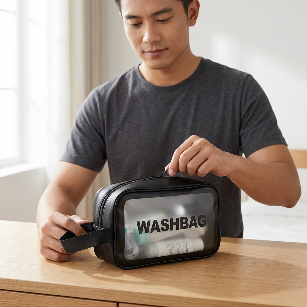 Gambar produk WASHBAG Tas Kosmetik Alat Make Up Portable Pouch Korean PVC Size M - B411
