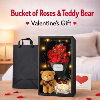 WS Buket Bunga Sabun Mawar Boneka LED String Soap Rose Valentine Gift - WS-07