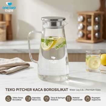 One Two Cups Teko Pitcher Kaca Borosilikat Tahan Panas Water Jug 2.2L - SL330