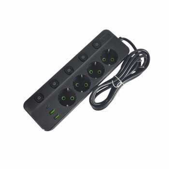 Gambar produk Taffware Stop Kontak Kabel USB Type C 10A 250V 2500W 1.8 M 4 Lubang - QL-1097U