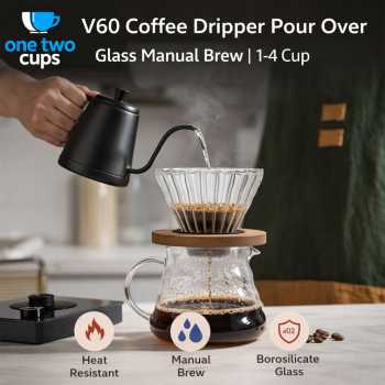 One Two Cups V60 Coffee Dripper Pour Over Kaca Manual Brew 1-4 Cup - VD-10WS