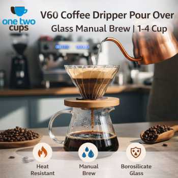 One Two Cups V60 Coffee Dripper Pour Over Kaca Manual Brew 1-4 Cup - VD-10BS
