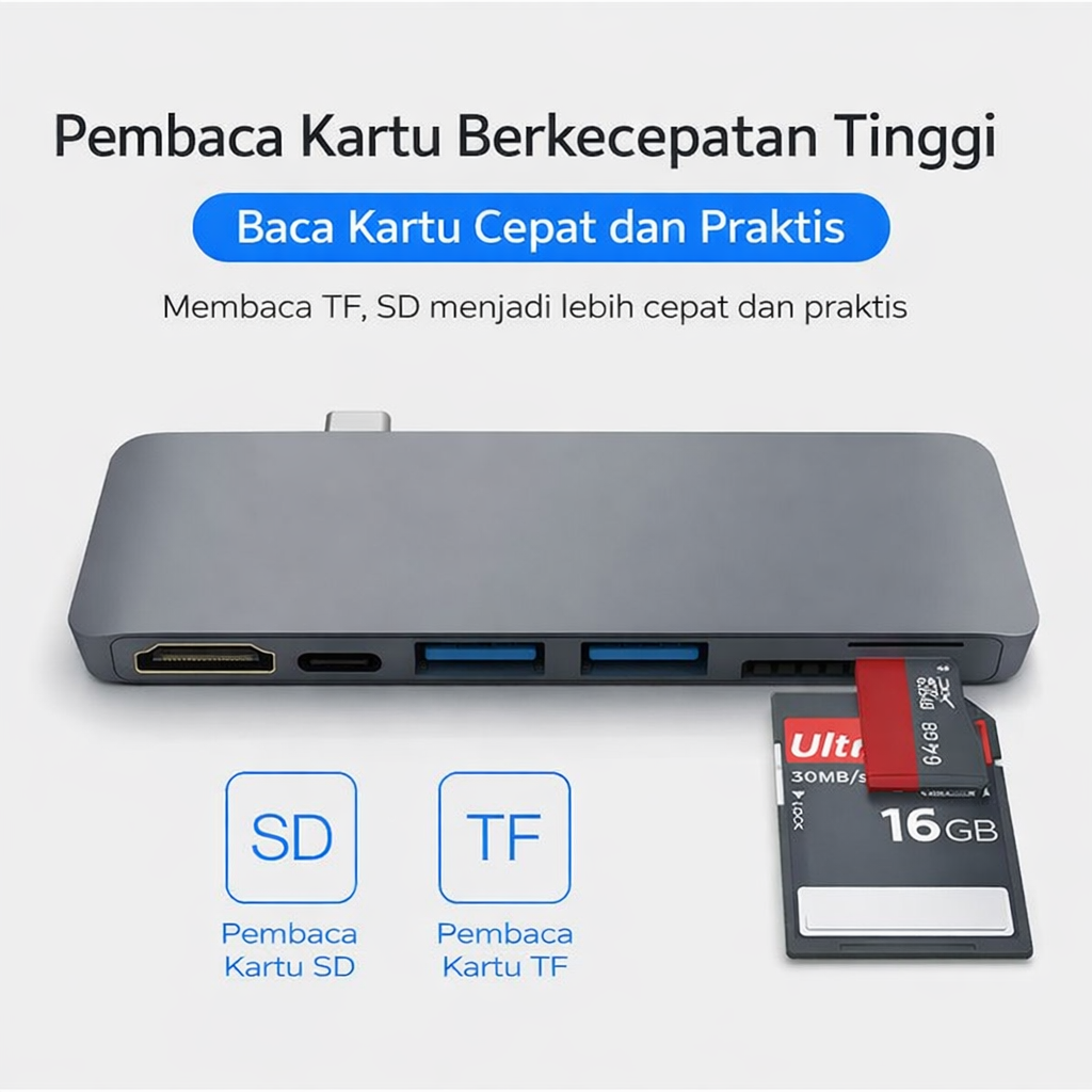 Gambar produk CHIPAL USB Hub Type C 3.0 Adapter 6in1 USB SD TF HDMI 4K PD - T62