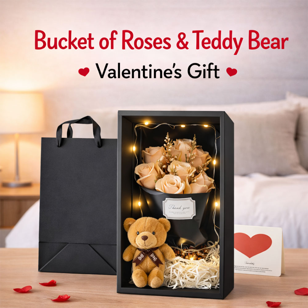 WS Buket Bunga Sabun Mawar Boneka LED String Soap Rose Valentine Gift - WS-07 Gambar produk WS Buket Bunga Sabun Mawar Boneka LED String Soap Rose Valentine Gift - WS-07
