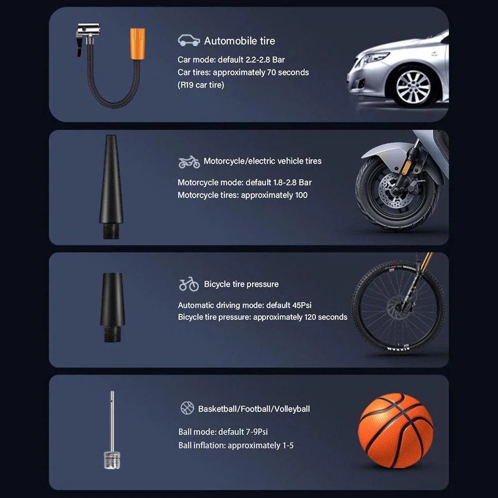 CENXINY Pompa Ban Elektrik Inflator Air Compressor Portable 2000mAh - WY-006 Gambar produk CENXINY Pompa Ban Elektrik Inflator Air Compressor Portable 2000mAh - WY-006