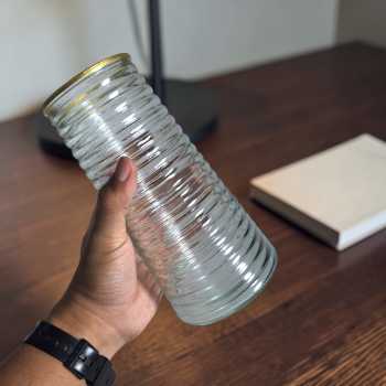 Gambar produk TaffHOME Vas Bunga Kaca Silinder Corrugated Nordic Simple Glass Vase - QT072