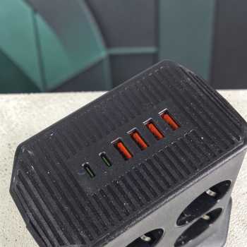 Gambar produk QIOMAN Stop Kontak Kabel 8 Soket EU USB Type C 3.4A 5V 2500W - A105