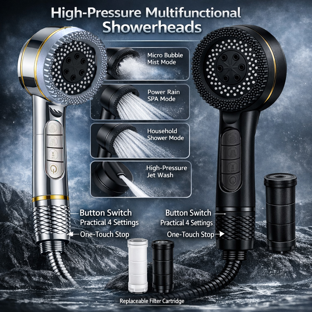 Gambar produk CAVIE Kepala Shower Mandi High Pressure 4 Mode Filter KDF PP - CV-4