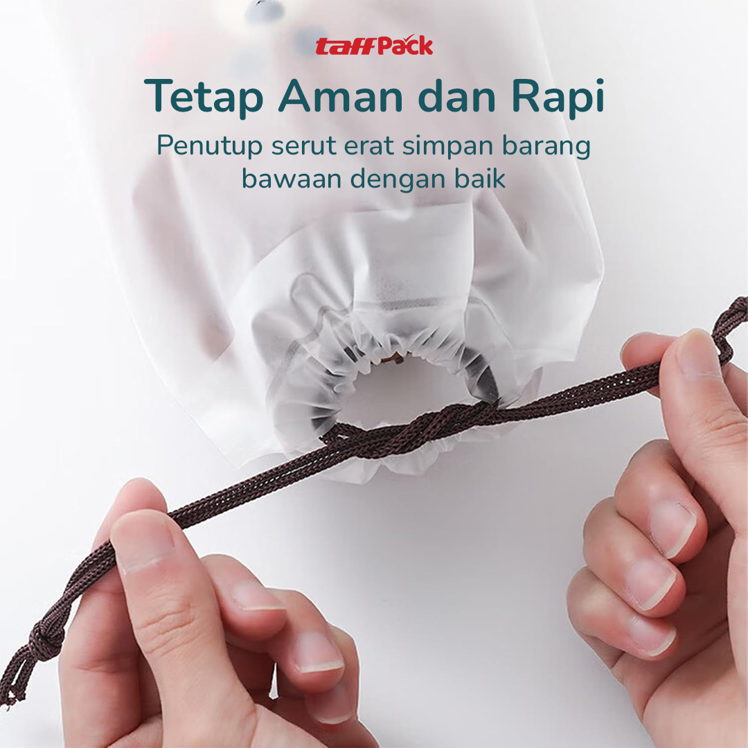 TaffPACK Kantong Plastik Travel Drawstring Pouch 18x25cm 1 PCS - VB-72 Gambar produk TaffPACK Kantong Plastik Travel Drawstring Pouch 18x25cm 1 PCS - VB-72