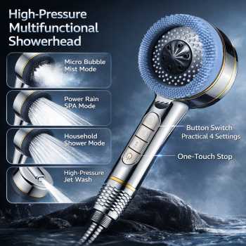 Gambar produk CAVIE Kepala Shower Mandi High Pressure 4 Mode Filter KDF PP - CV-4