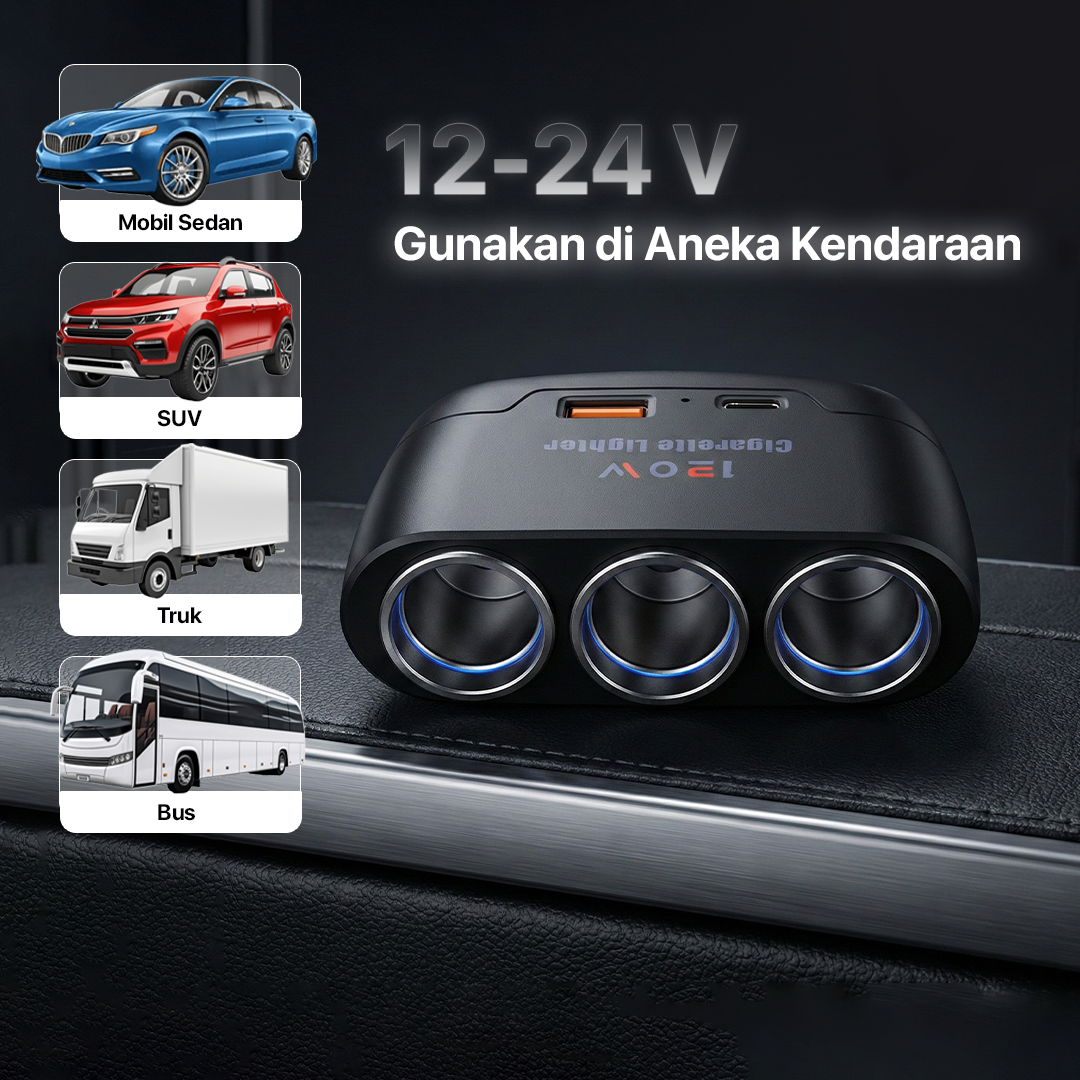Gambar produk Kebidumei Car Charger Mobil Fast Charging Cigarette USB C 2.4A 120W - D-24