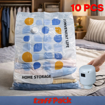TaffPACK Kantong Plastik Vakum Pakaian Vacuum Bag 10 PCS Electric Pump - T10