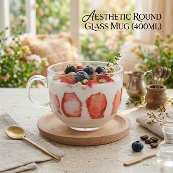 MDZF Cangkir Kopi Kaca Tahan Panas Round Aesthetic Mug 400ml - SB146