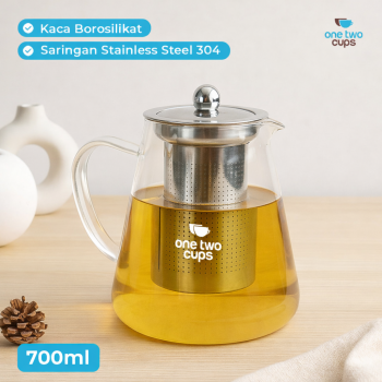 One Two Cups Teko Teh Kaca Borosilikat Saringan Tahan Panas Teapot - TP-760