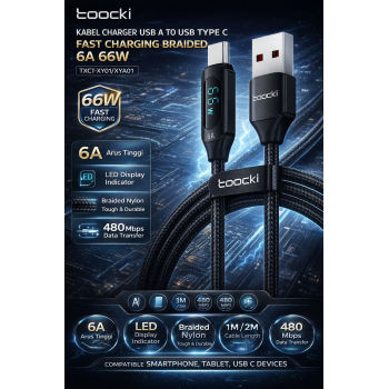 Toocki Kabel Charger USB A to USB Type C Fast Charging Braided 6A 66W - TXCT-XY01/XYA01
