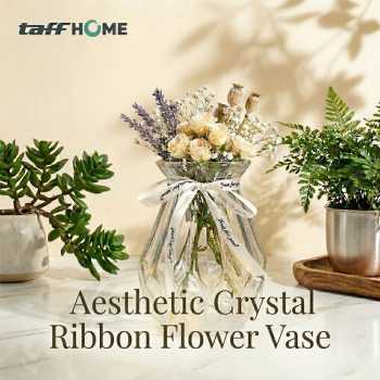 TaffHOME Vas Bunga Kaca Estetik Crystal Ribbon Flower Vase - P-02