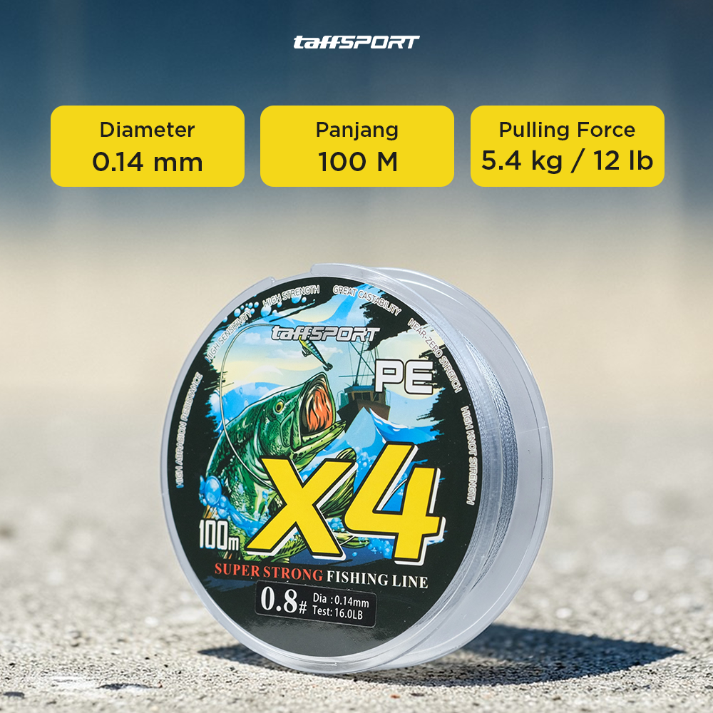 TaffSPORT Senar Pancing PE 4 Braided Strand Fishing Line 100M 0.8 - X4 Gambar produk TaffSPORT Senar Pancing PE 4 Braided Strand Fishing Line 100M 0.8 - X4