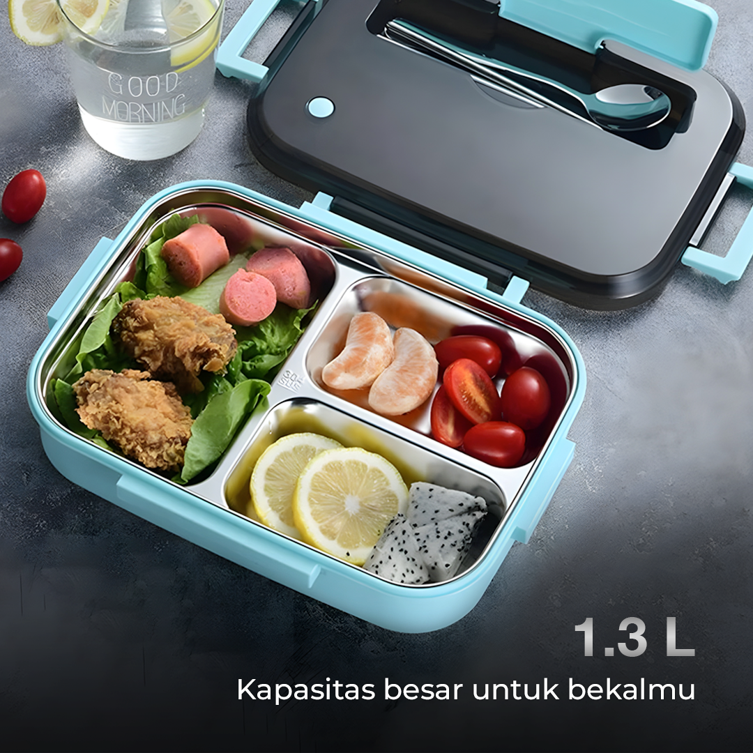 UPORS Kotak Makan Anti Tumpah Stainless Steel Lunch Box 3 Grid 1.3L - UP3 Gambar produk UPORS Kotak Makan Anti Tumpah Stainless Steel Lunch Box 3 Grid 1.3L - UP3