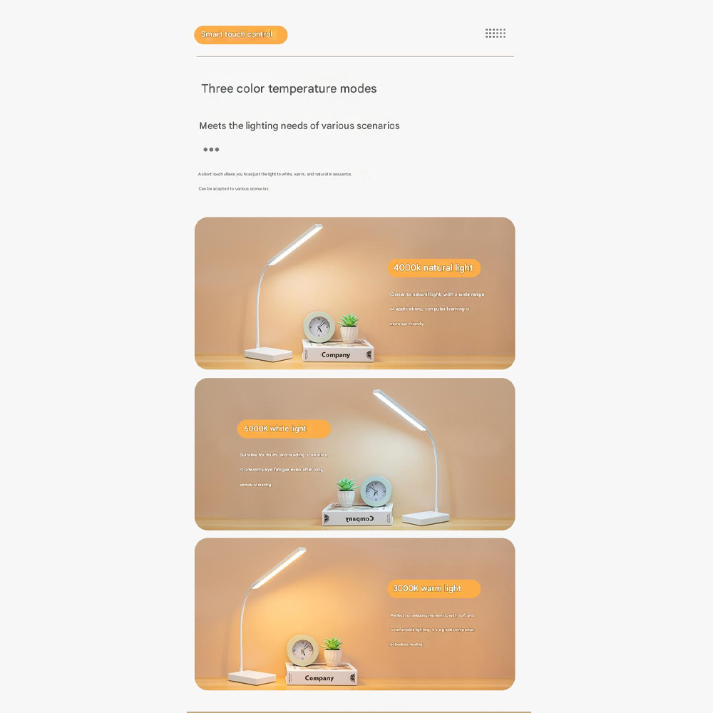 FEIMEI Lampu Meja Belajar LED 3 Warna Dimmable Touch Control USB - T1902 Gambar produk FEIMEI Lampu Meja Belajar LED 3 Warna Dimmable Touch Control USB - T1902