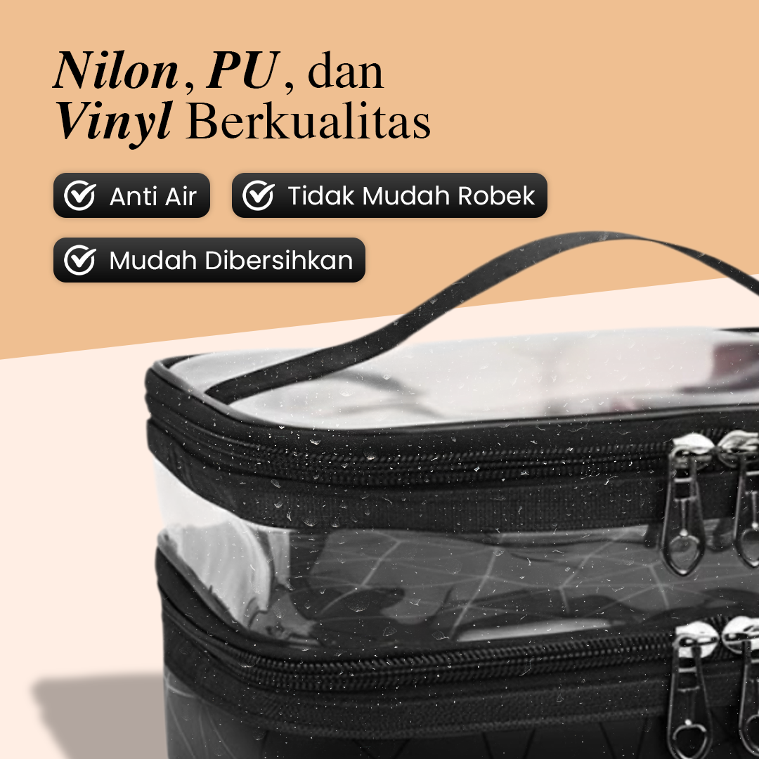 QEHIIE Tas Kosmetik Make Up Travel Wanita Vinyl - Q686 Gambar produk QEHIIE Tas Kosmetik Make Up Travel Wanita Vinyl - Q686