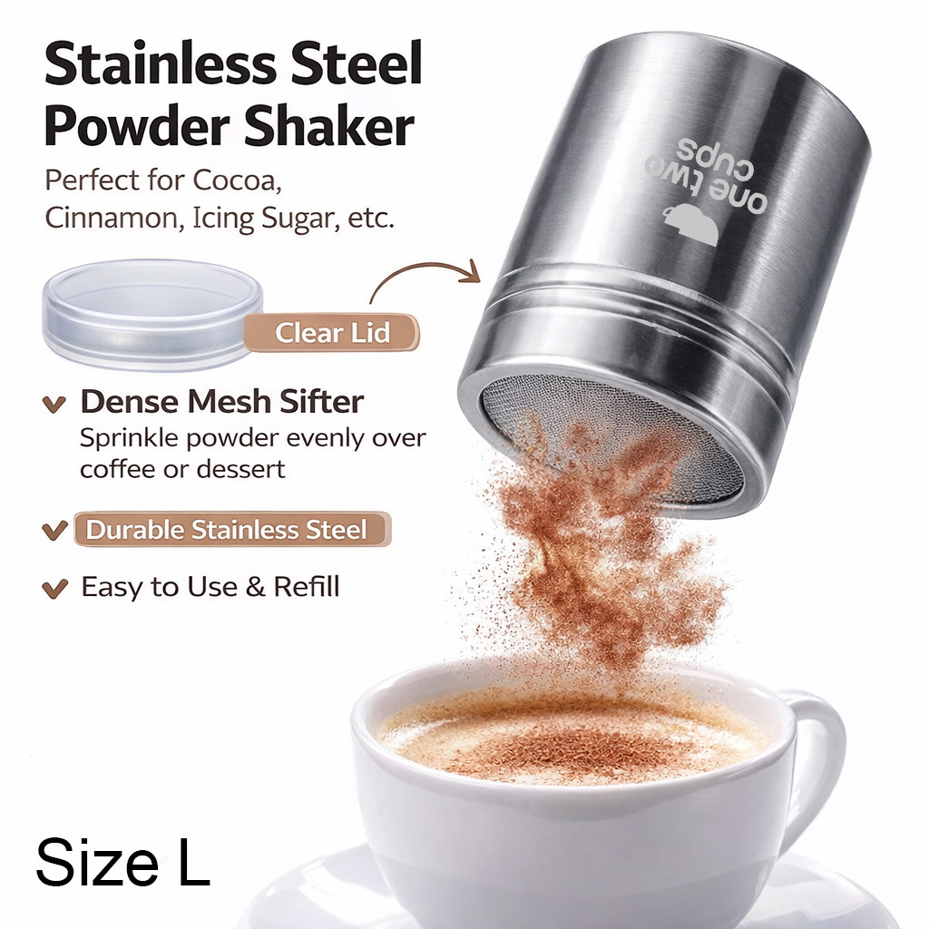 One Two Cups Powder Shaker Chocolate Penabur Bubuk Kopi Cokelat Gula Size L - HY1801504 Gambar produk One Two Cups Powder Shaker Chocolate Penabur Bubuk Kopi Cokelat Gula Size L - HY1801504