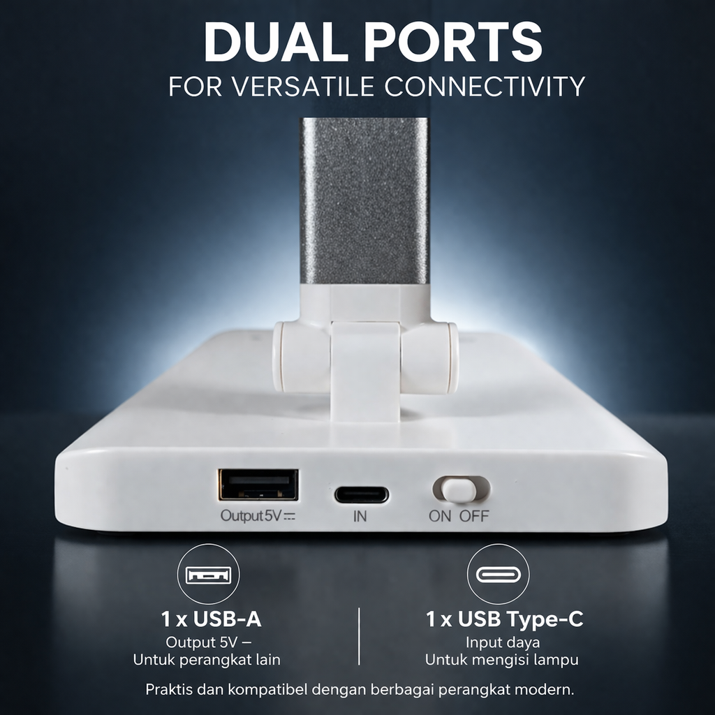 NEWSTYLE Lampu Meja Belajar LED Desk Lamp USB Rechargeable 8W 3 Color - PH376 Gambar produk NEWSTYLE Lampu Meja Belajar LED Desk Lamp USB Rechargeable 8W 3 Color - PH376