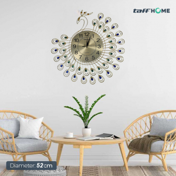 TaffHOME Jam Dinding Quartz Clock Diamond Peacock 52cm - H19