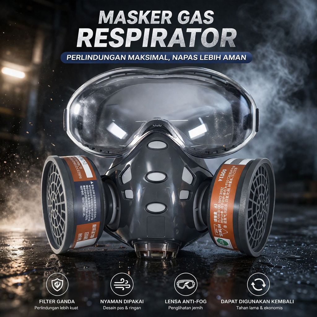 Gambar produk ASL Masker Gas Respirator Full Face with Activated Carbon Filter - 8201 - Utama
