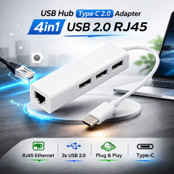 USB Hub Type C 2.0 Adapter 4in1 USB 2.0 RJ45 - SYZD-LAN100+U2