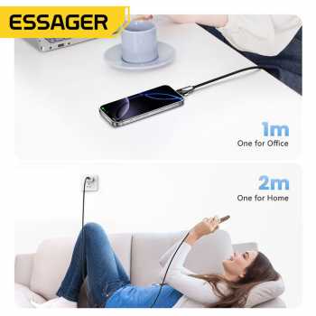 Gambar produk ESSAGER Kabel Data 2in1 Fast Charging Braided USB Type C Lightning 65W 1M - ES-X59
