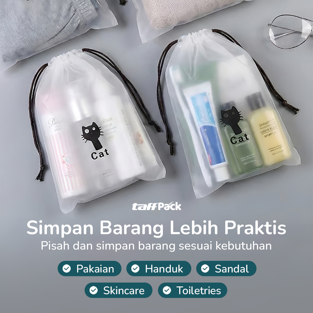 TaffPACK Kantong Plastik Travel Drawstring Pouch 18x25cm 1 PCS - VB-72 Gambar produk TaffPACK Kantong Plastik Travel Drawstring Pouch 18x25cm 1 PCS - VB-72