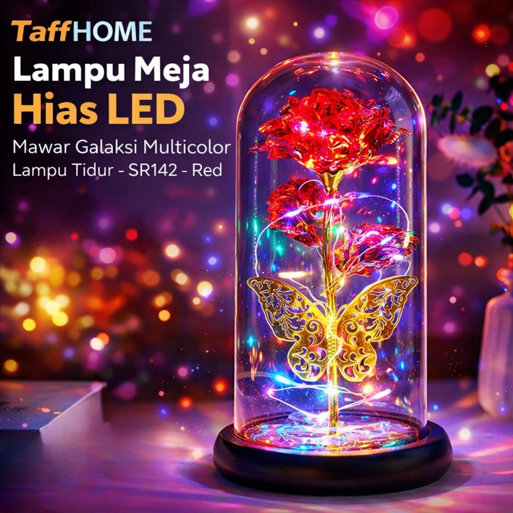 TaffHOME Lampu Meja Hias LED Mawar Galaksi Multicolor Lampu Tidur - SR142 Gambar produk TaffHOME Lampu Meja Hias LED Mawar Galaksi Multicolor Lampu Tidur - SR142