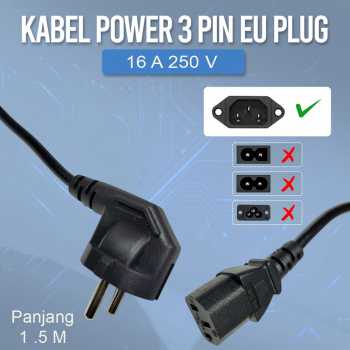HC Kabel Power PC 3 Pin 16A 250V EU Plug IEC C13 1.5M - HC-10