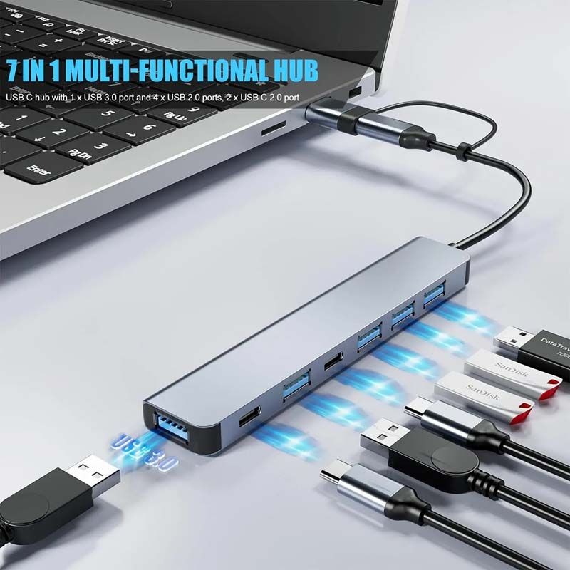 Gambar produk GENERIS USB Hub Type C 3.0 Adapter 7in1 USB 3.0 USB 2.0 USB Type C - GEN23