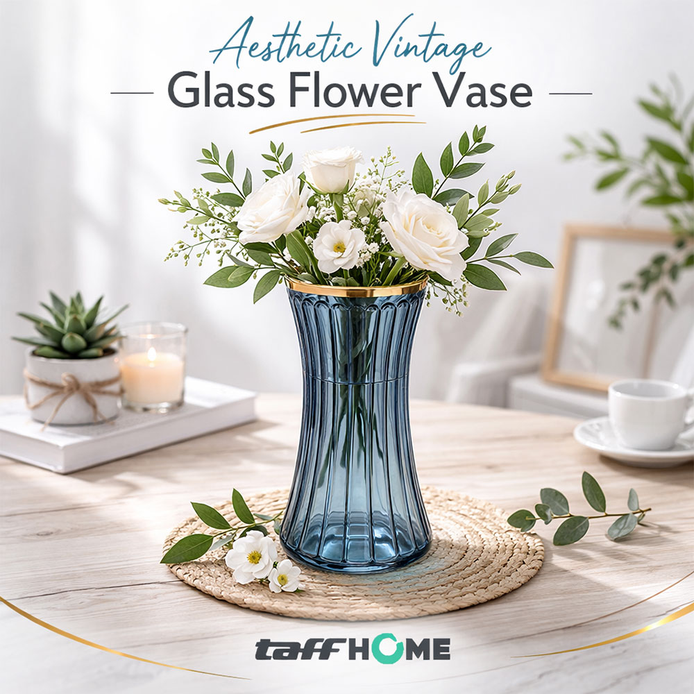 Gambar produk TaffHOME Vas Bunga Kaca Bening Estetik Vintage Glass Flower Vase - Y23
