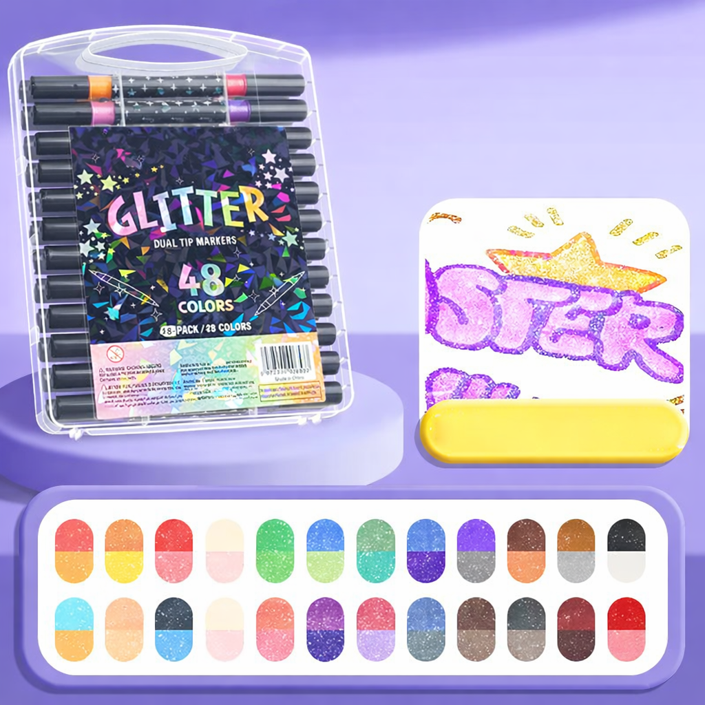Gambar produk Kolorowy Spidol Warna Glitter Dual Tip Watercolor Set 48 Colors 24 PCS - 88635
