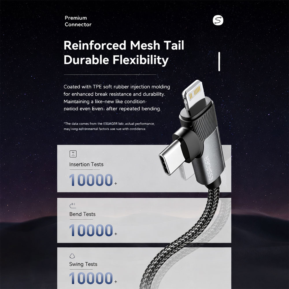 Gambar produk ESSAGER Kabel Data 2in1 Fast Charging Braided USB Type C Lightning 65W 1M - ES-X59