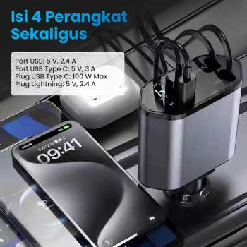 Gambar produk KEBETEME Car Charger Mobil Kabel USB Type C Lightning Port 24V 120W - KT2